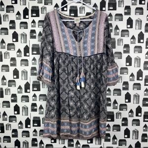 Knox Rose / bohemian print, tasseled dress